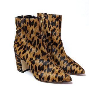 Sam Edelman Hilty Leather Calf Hair Leopard Print Ankle Boot Bootie Women's Sz 7